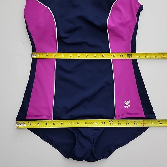 TYR Women's Blue Pink Tank Solid Paneled Piping One Piece  Swimsuit Size Medium - Picture 14 of 14